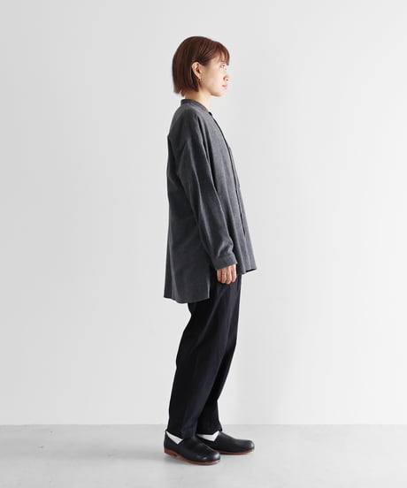 HUIS |ヤクウール綾ネルバンドカラーオーバーシャツ（ダークグレー）【ユニセックス】015