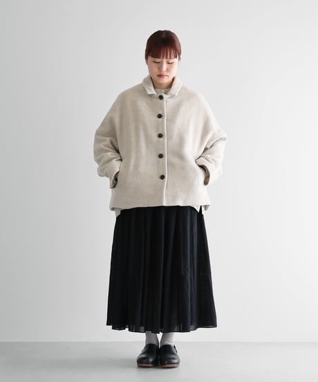 “HUIS×尾州”縮絨ウールフランネルワイドショートコート（グレージュ）【レディス】311
