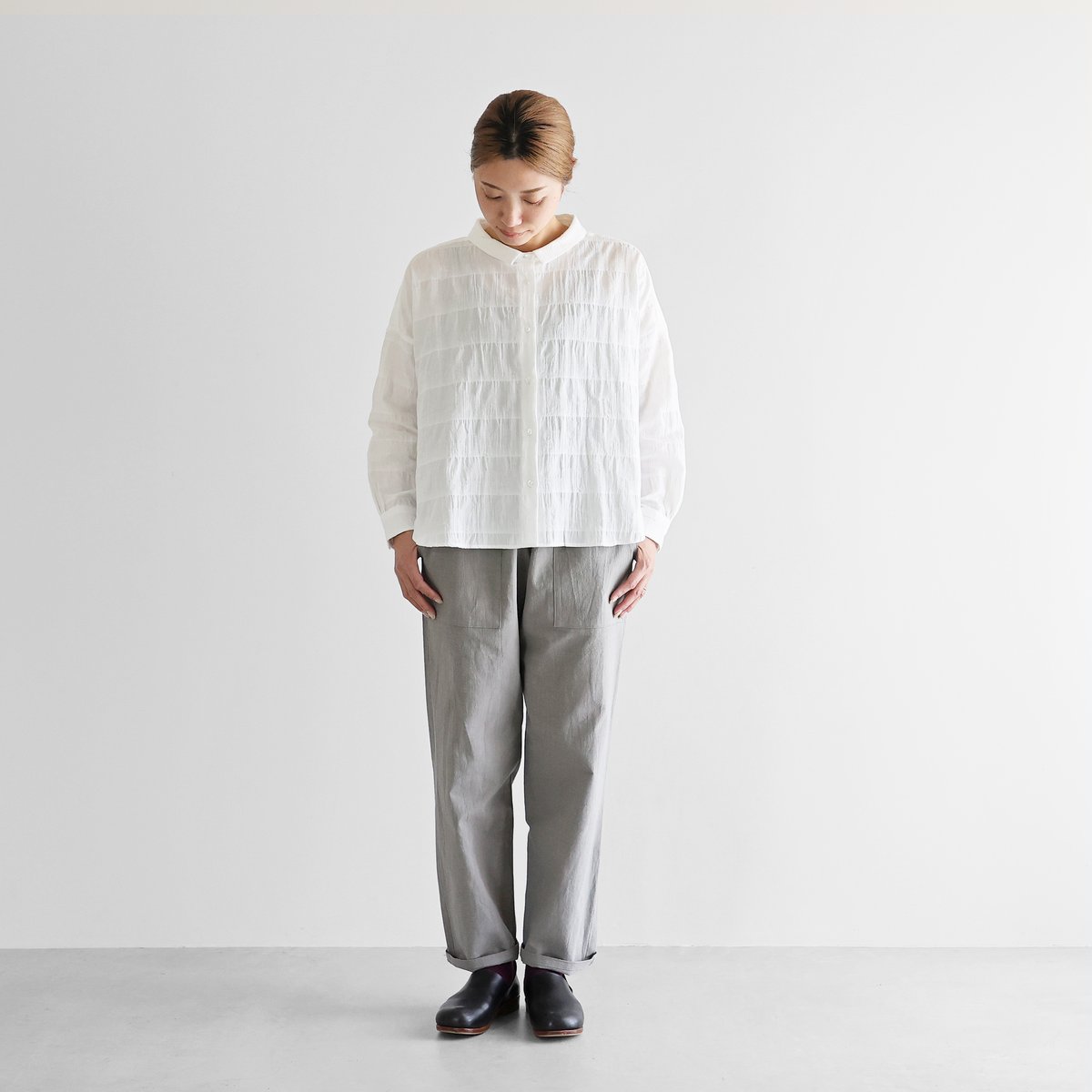 【HUIS.】やわらかシーチングコットン イージーワークパンツ（ダークブラウン） HUIS |やわらかシーチングコットンイージーワークパンツ（ライト