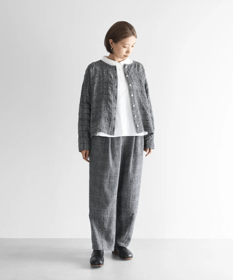 HUIS |“HUIS×尾州”縮絨綿ウールガーゼショートカーディガン（グレンチェック）【レディス】704