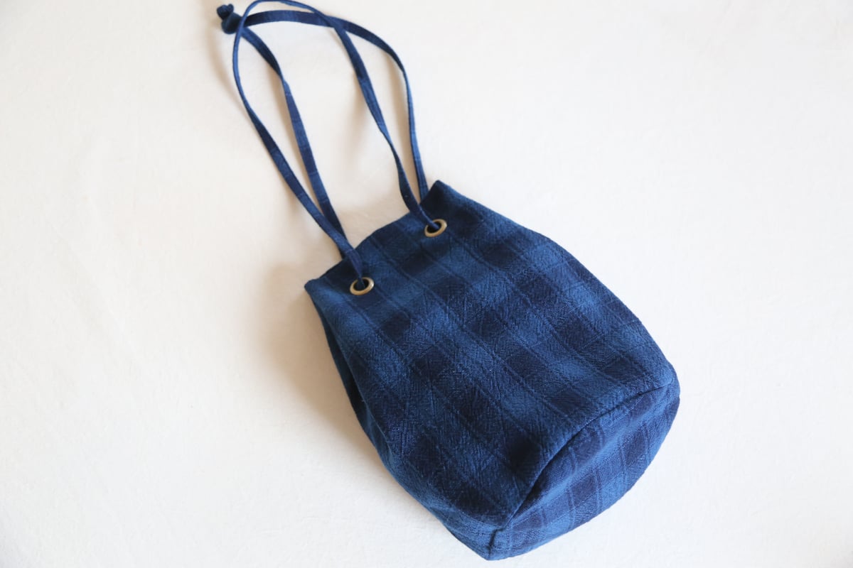 藍染格子柄　バック 藍染格子柄 バック