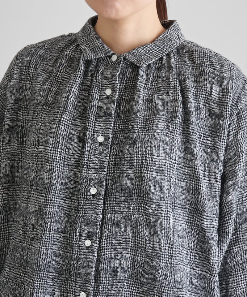 HUIS | “HUIS×尾州”縮絨綿ウールガーゼギャザーブラウス（グレン