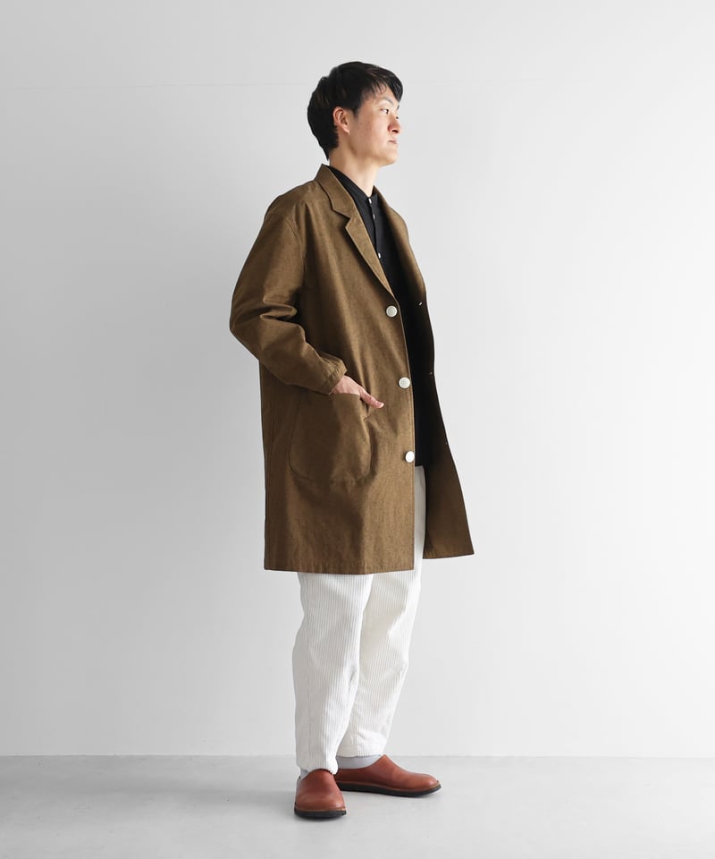 HUIS | ウォッシャブルウールコットンショップコート（キャメル