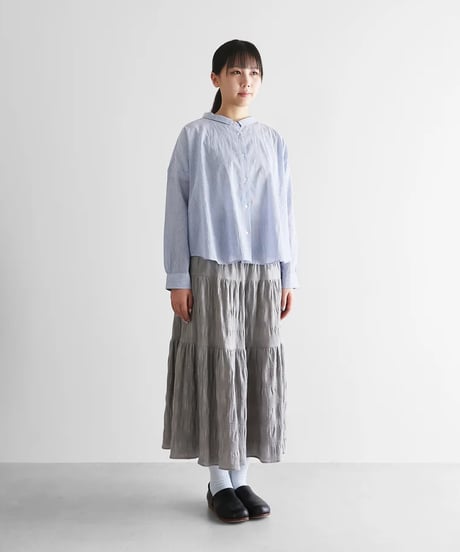 HUIS |【限定】なめらかコットンワイドブラウス（ブルーストライプ）【レディス】U102