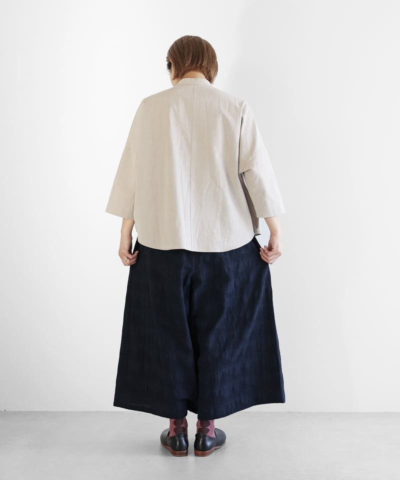 HUIS |ギザコットンヘンプバンドカラーブラウス（ナチュラルグレー