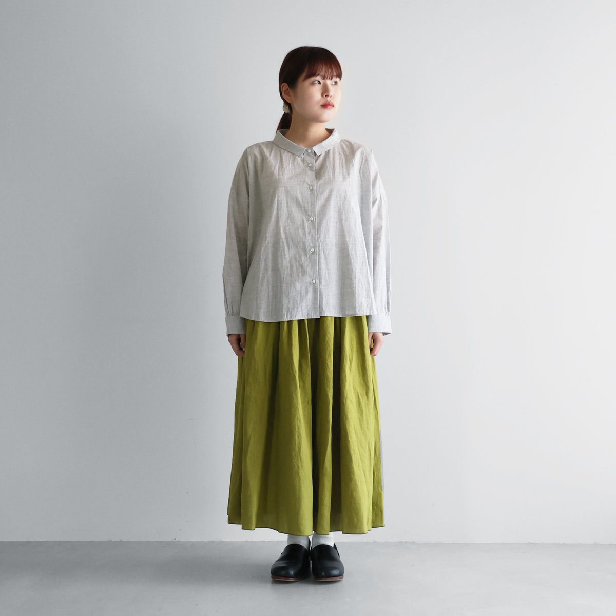 シャトルリネンロングスカート（ライムグリーン）【レディス】U402
