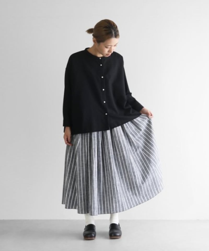 HUIS | シーチングコットンロングスカート（グレー×白）【レディス  