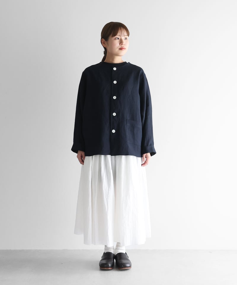 HUIS |オールドレピアリネンノーカラーシャツジャケット（ダーク