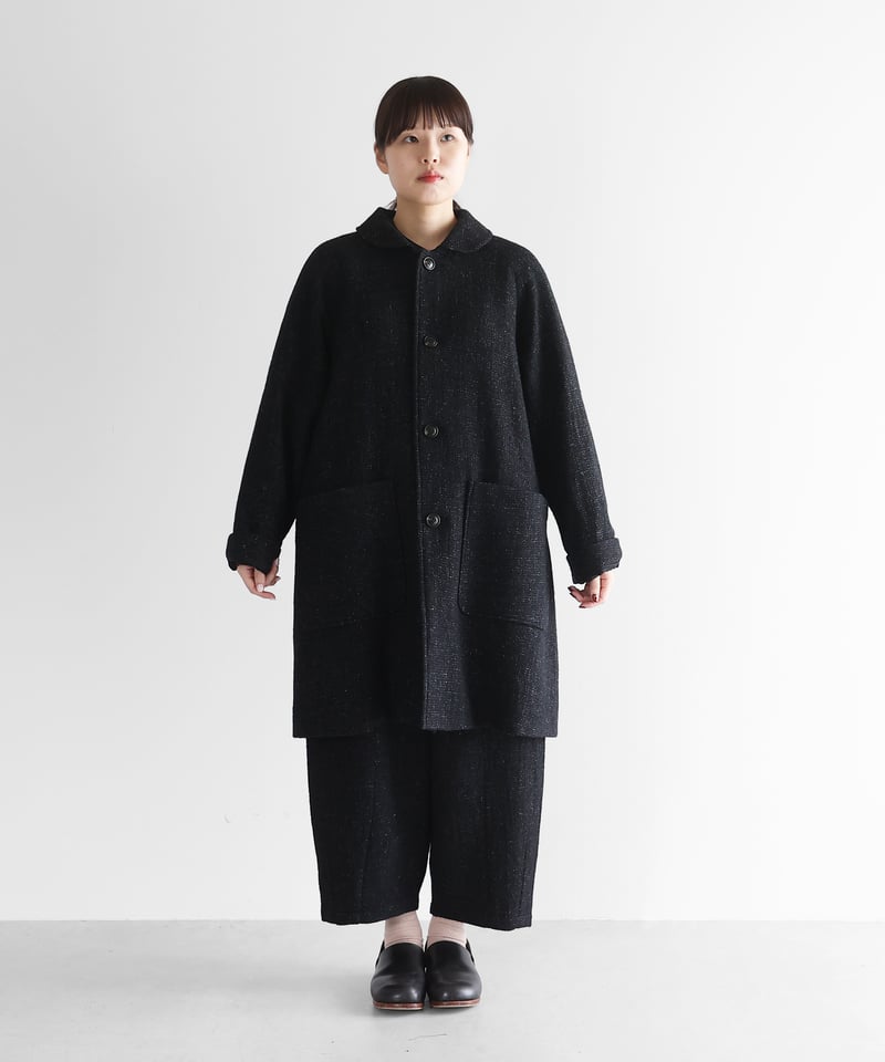 HUIS | “HUIS×尾州”縮絨リネンウールミドルコート (ブラック)【ユニ HUIS | “HUIS×尾州”縮絨リネンウールミドルコート (ブラック)【ユニ