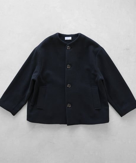 HUIS | “HUIS×尾州”縮絨ウールフランネルノーカラーショートコート（ブラック）【ユニセックス】326