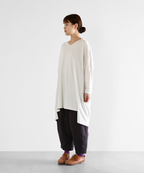 HUIS | ［HUIS in house］SUVIN COTTON長袖Vネックチュニックカットソー（グレージュ）【レディース】CS304