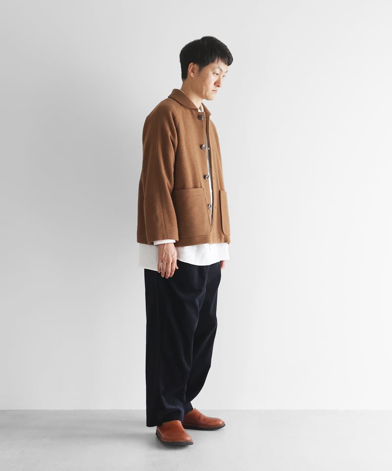 HUIS | “HUIS×尾州”縮絨ウールフランネルショートコート（ブラウン