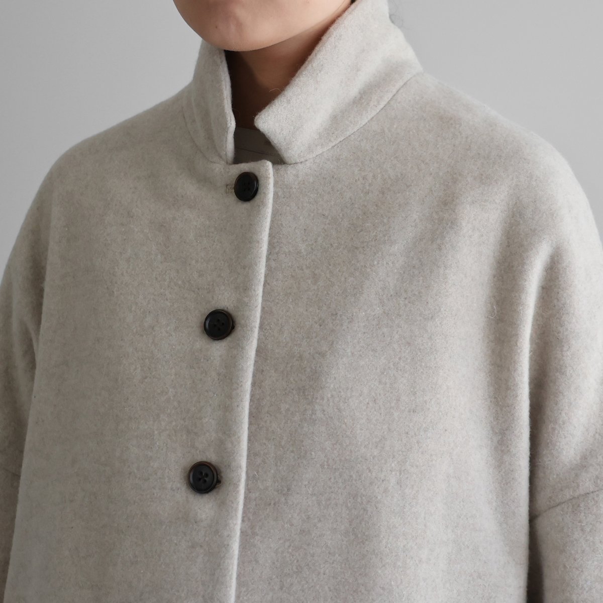 HUIS×尾州”縮絨ウールフランネルワイドショートコート