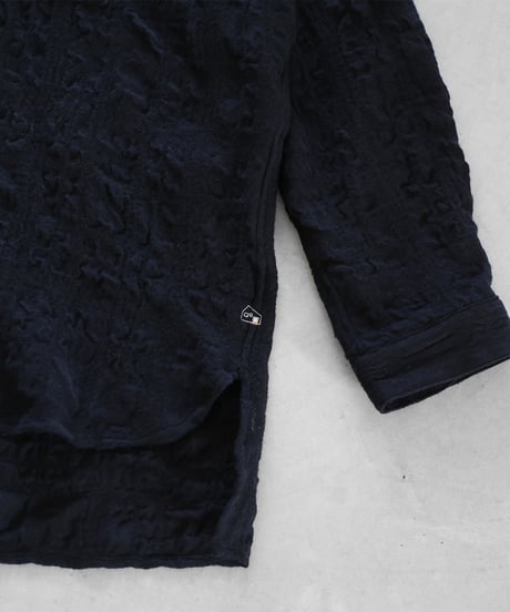 HUIS |“HUIS×尾州”縮絨綿ウールガーゼバンドカラーオーバーシャツ（ブラック）【ユニセックス】015