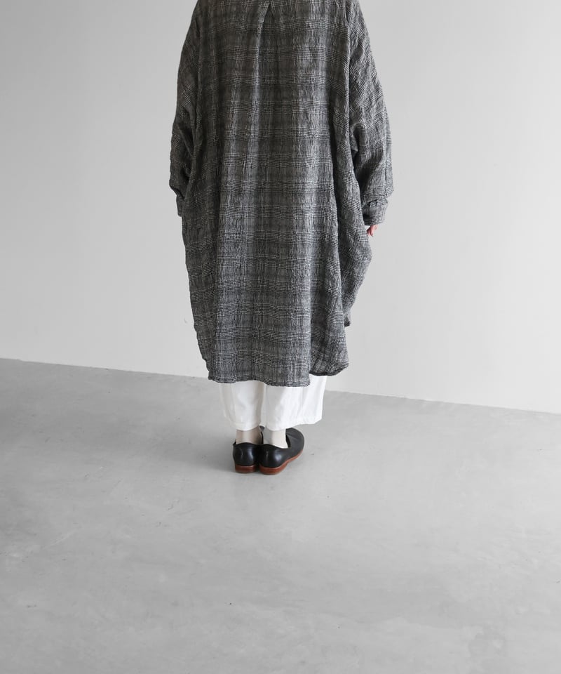 HUIS |“HUIS×尾州”縮絨綿ウールガーゼロングシャツ（グレンチェック