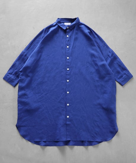 HUIS |（限定生産）極細コットンラミーコットンロングシャツ（マリンブルー）【ユニセックス】004