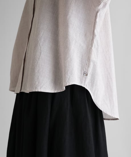 HUIS |【限定】なめらかコットンワイドブラウス（ワインレッドストライプ）【レディス】U102
