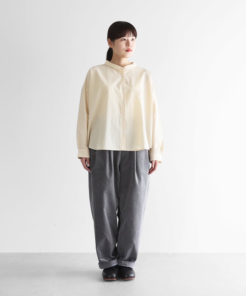 HUIS | 綿麻コーデュロイワイドパンツ（細畝・ライトグレー）【ユニ