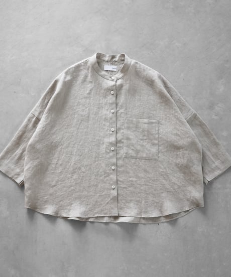 HUIS | 8分袖シャトルリネンバンドカラーブラウス（きなり）【レディス】U112