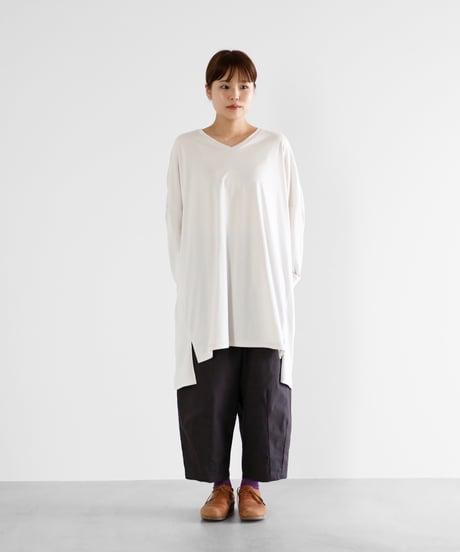 HUIS | ［HUIS in house］SUVIN COTTON長袖Vネックチュニックカットソー（グレージュ）【レディース】CS304