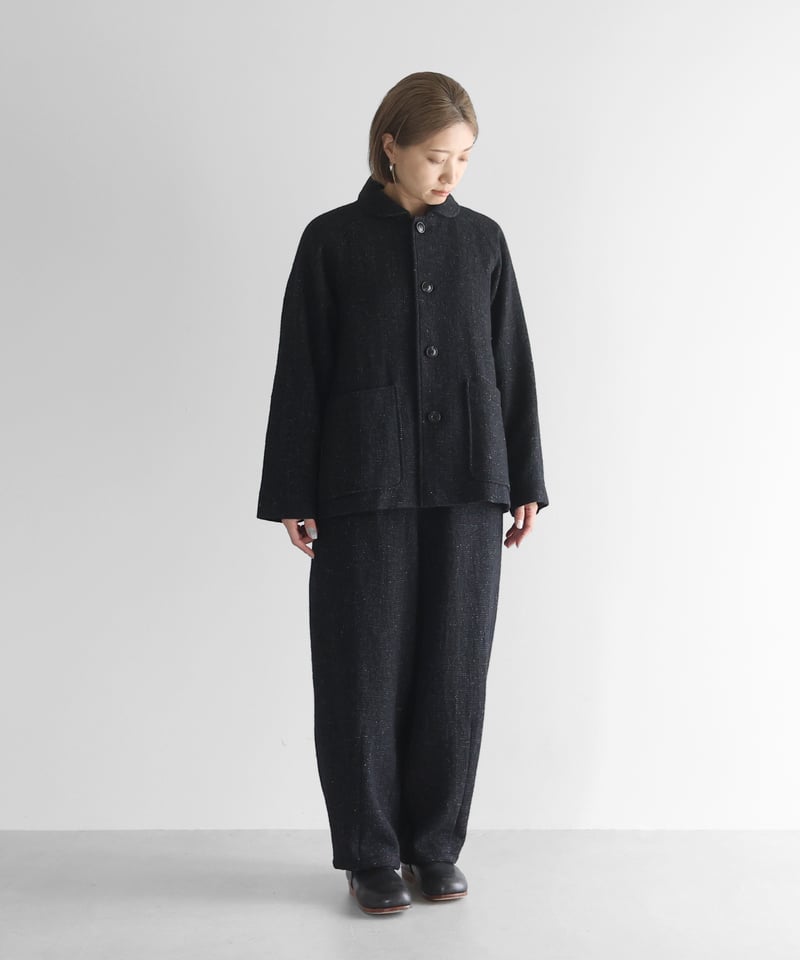 kitten サイドショートコート　ブラック HUIS | “HUIS×尾州”縮絨リネンウールショートコート（ブラック）【ユニ
