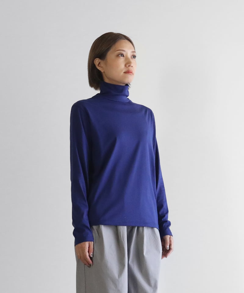 お値下げ！HUIS 長袖タートルネックカットソー（フレンチネイビー） nofl】ガス強撚ガーゼフライスハイネックプルオーバー 644102310