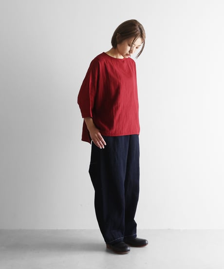 HUIS | “HUIS×三備”綿麻シャトルデニムバルーンパンツロング（インディゴ）【ユニセックス】506L