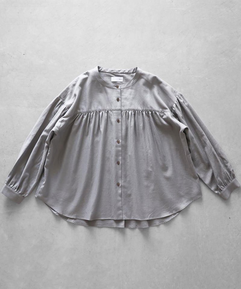 HUIS |フランス綾ギャザーブラウス（アッシュグレー）【レディス】U116