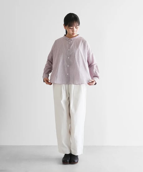 HUIS | 【限定】なめらかコットンワイドブラウス（エンジストライプ）【レディス】U102