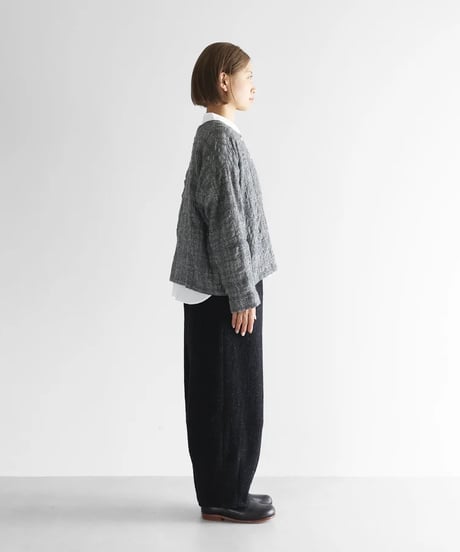 HUIS |“HUIS×尾州”縮絨綿ウールガーゼショートカーディガン（グレンチェック）【レディス】704