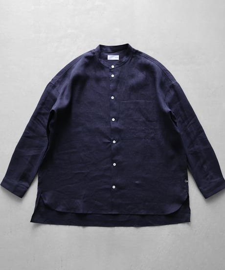 HUIS |シャトルリネンバンドカラーオーバーシャツ（ダークネイビー）【ユニセックス】015