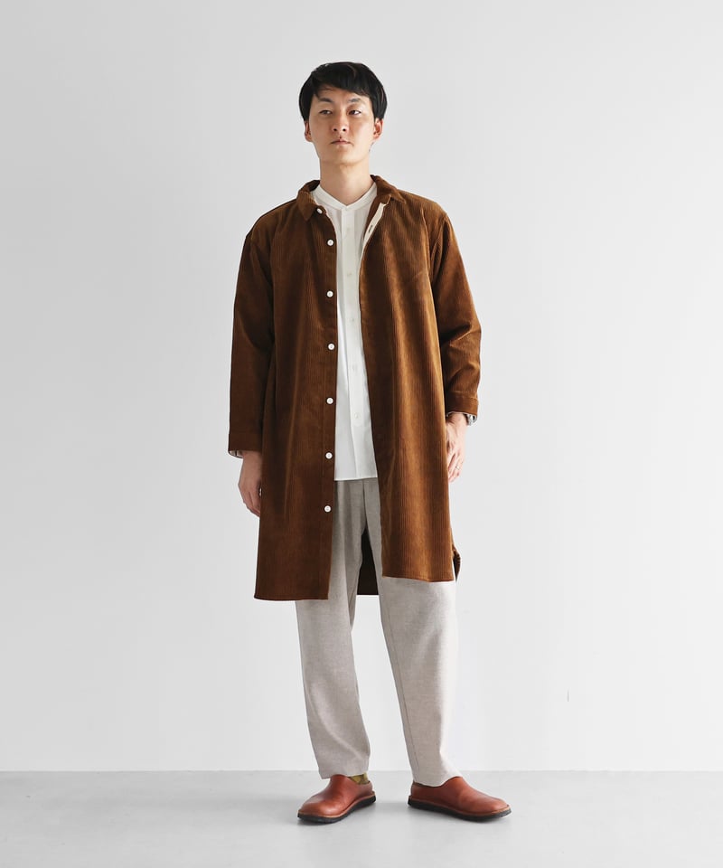 HUIS | シャトルコーデュロイロングシャツ（太畝・ブラウン）【ユニ