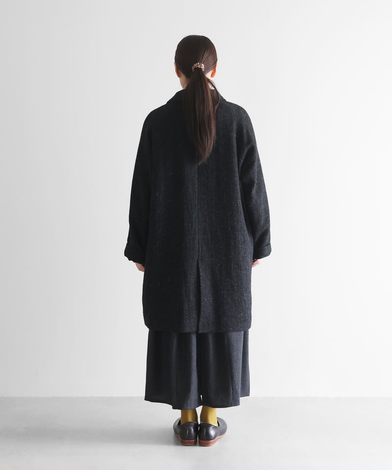 HUIS | “HUIS×尾州”縮絨リネンウールミドルコート (ブラック)【ユニ HUIS | “HUIS×尾州”縮絨リネンウールミドルコート (ブラック)【ユニ