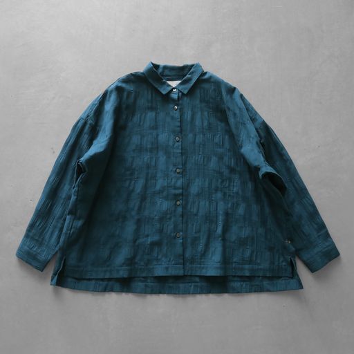 HUIS柄二重織シャトルジャガードワイドブラウス 柄二重織シャトルジャガードワイドブラウス（ブラック）【レディス