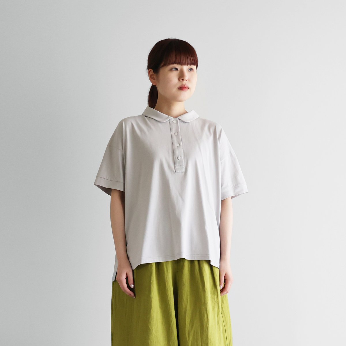 HUIS in house］SUVIN COTTON半袖ポロカットソー（シルバー