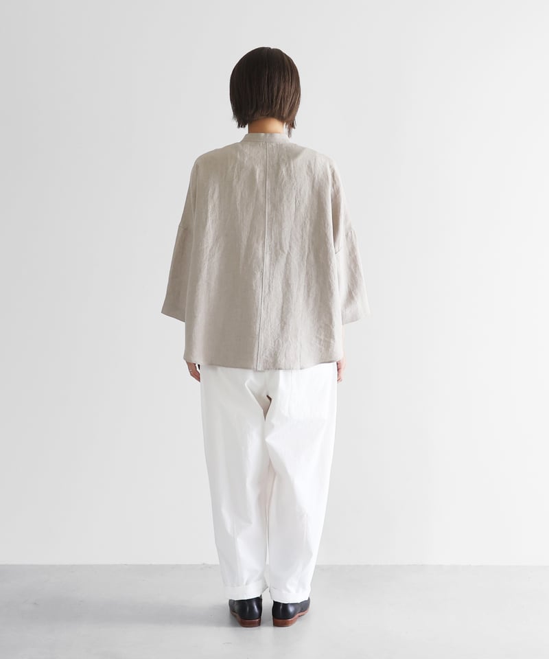 HUIS |8分袖オールドレピアリネンバンドカラーブラウス（きなり