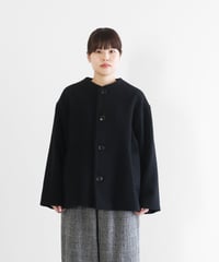 HUIS | “HUIS×尾州”縮絨ウールフランネルノーカラーショートコート（ブラック）【ユニセックス】326