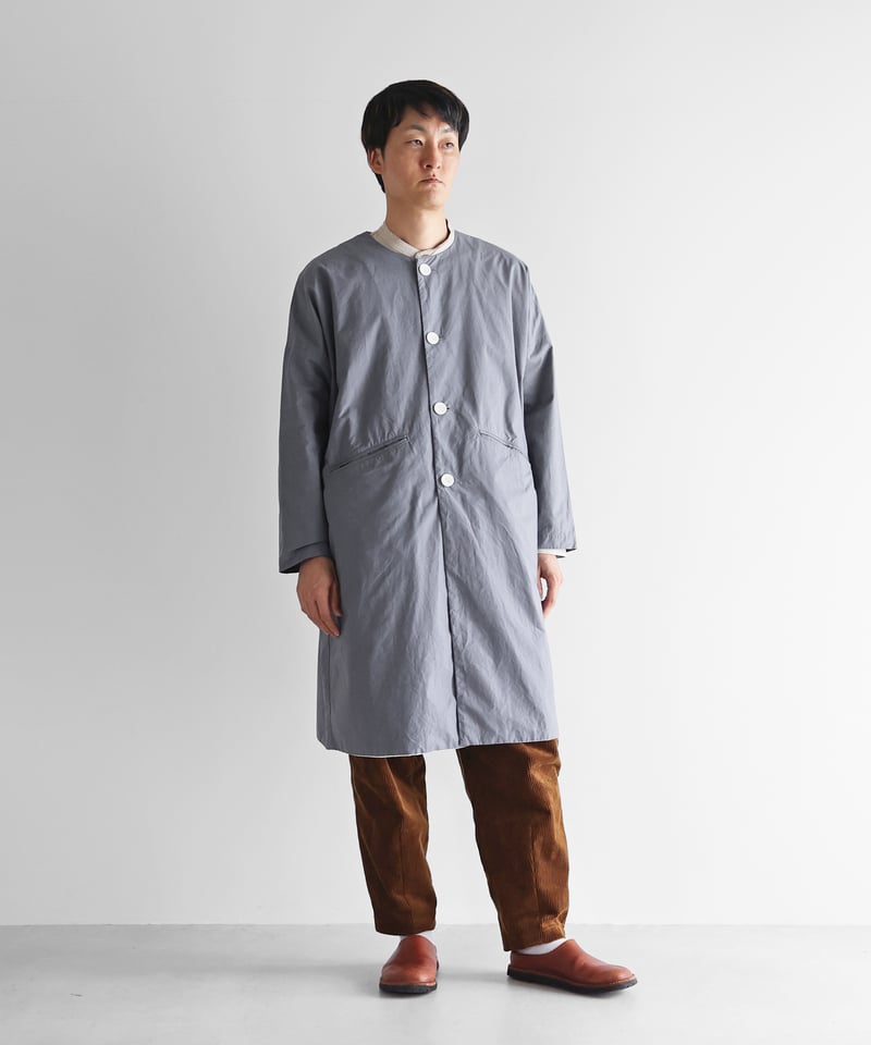 HUISハウス遠州織物506Lダウンプルーフコットン HUIS |ダウンプルーフコットンふかふかオーバーコート（スチールグレー