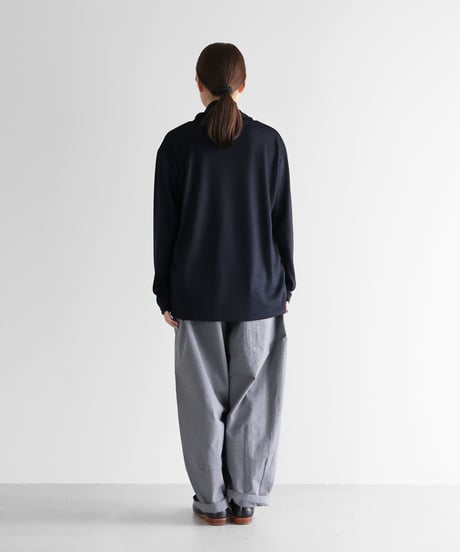 HUIS |［HUIS in house］メリノオプティモウォッシャブルウール天竺長袖ゆるタートルネックカットソー（ブラックネイビー）【ユニセックス】CS204