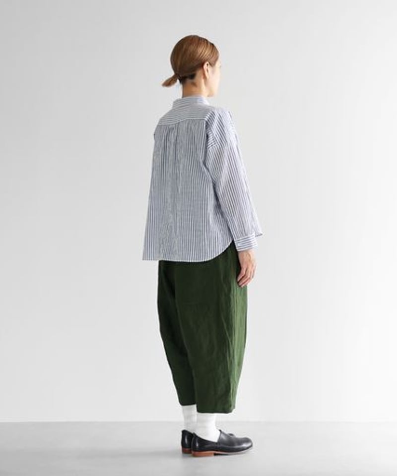 HUIS | 空羽コードレーンワイドブラウス（ブルーストライプ