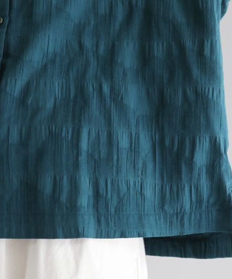 HUIS | 柄二重織シャトルジャガードワイドブラウス（ブルー