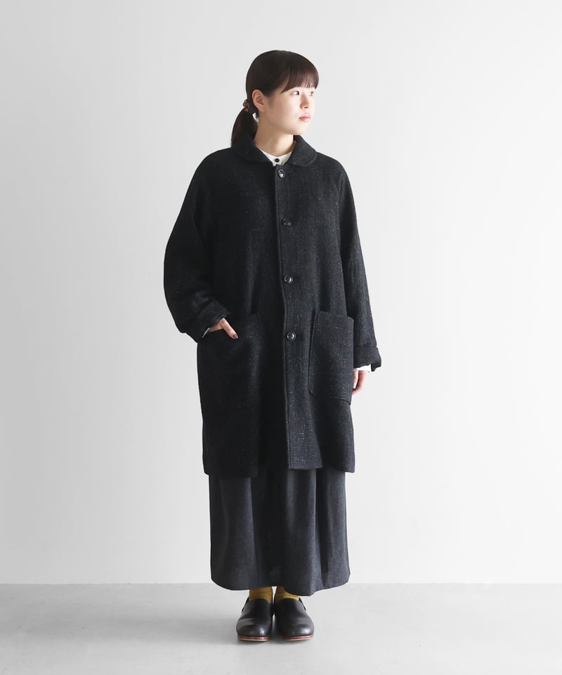 HUIS | “HUIS×尾州”縮絨リネンウールミドルコート （ブラック）【ユニ