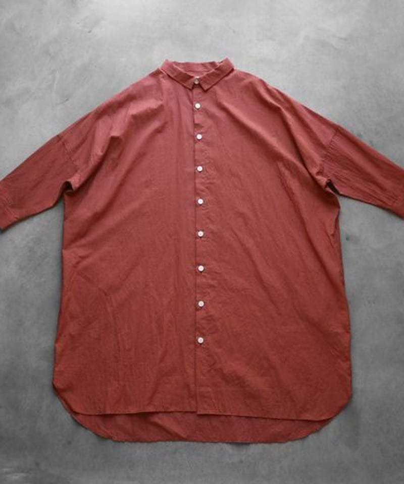 美品 遠州織物 HUIS 004 やわらかコットンロングシャツ スカーレット HUIS | ゆるふわコットンロングシャツ（スカーレット）【ユニ