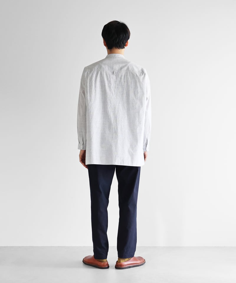 HUIS |コードレーンバンドカラーオーバーシャツ（トップ糸グレー