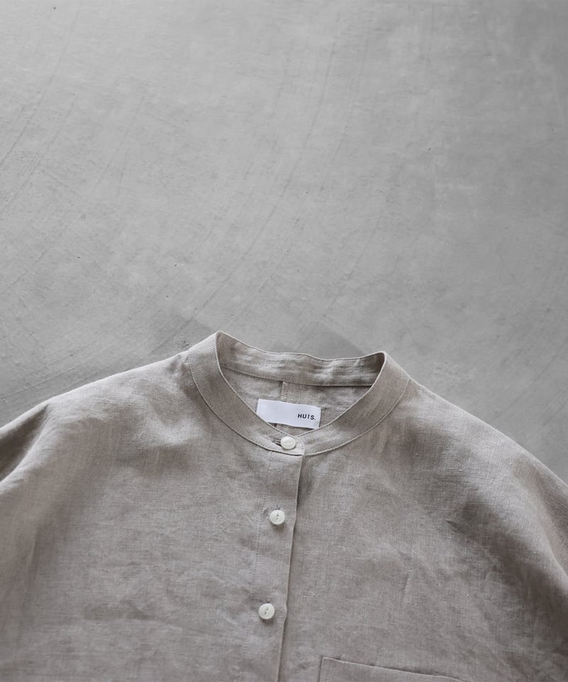 HUIS |8分袖オールドレピアリネンバンドカラーブラウス（きなり