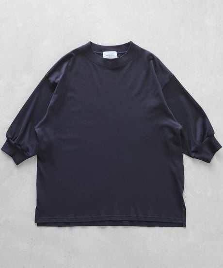 HUIS |［HUIS in house］SUVIN COTTON5分袖リブカットソー（ダークネイビー）【レディス】CS106