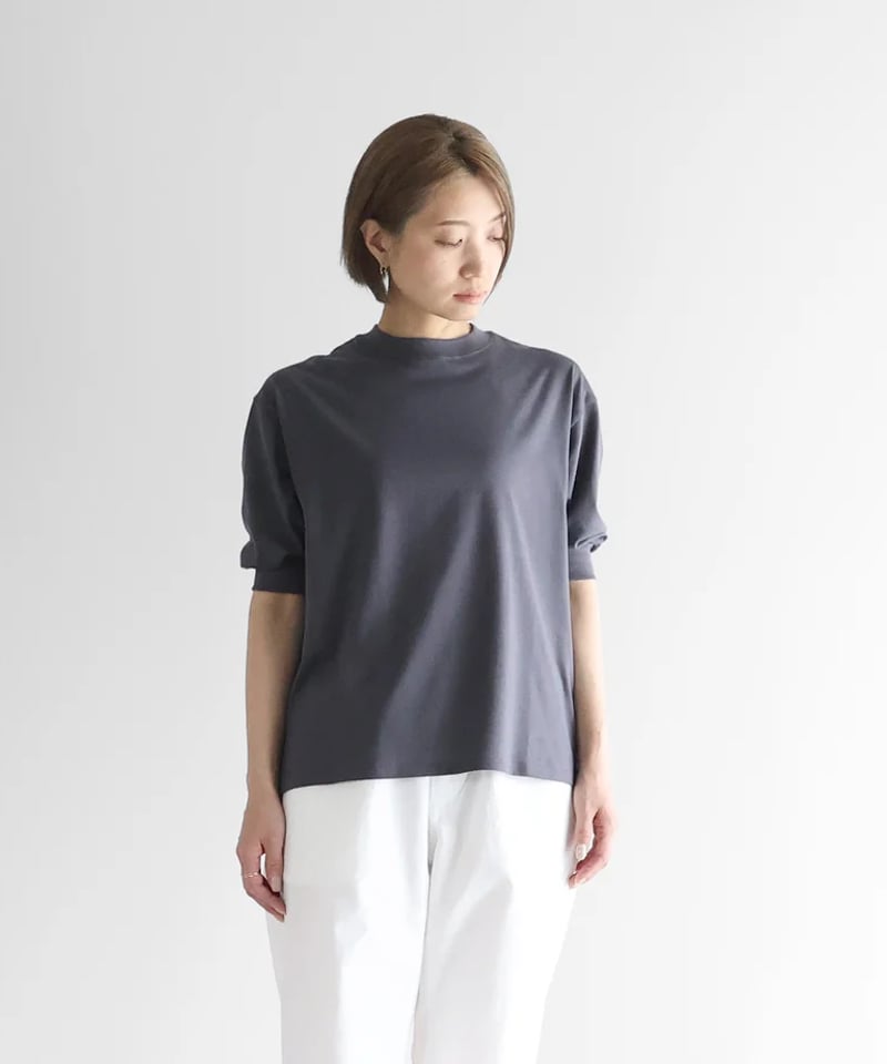 HUIS |［HUIS in house］SUVIN COTTON5分袖リブカットソー（ダーク