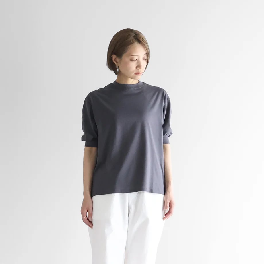 HUIS |［HUIS in house］SUVIN COTTON5分袖リブカットソー（ダーク