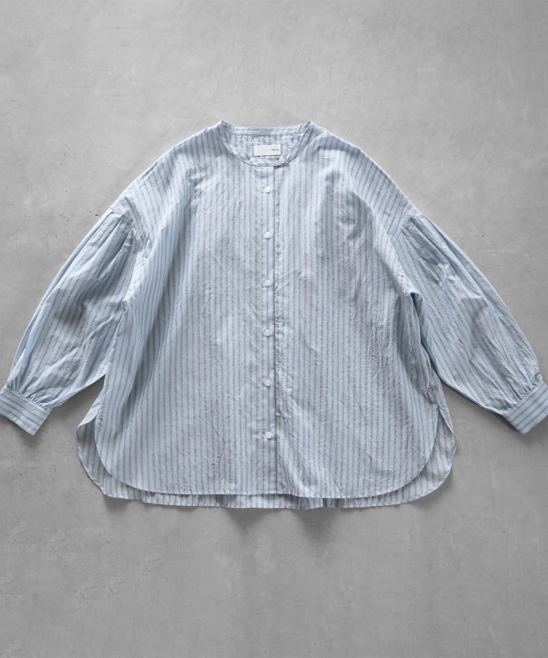 HUIS |ゆるふわコットンバルーンスリーブブラウス（ブルーストライプ