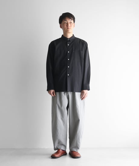 HUIS |【遠州織物×久留女木の棚田プロジェクト】棚田コットンビッグシャツ（ブラック）【ユニセックス】011